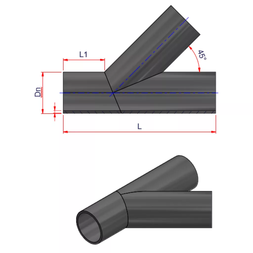 HDPE ویلڈیڈ سائیڈ جوائنٹ 45° PE 100 پریشر 10, 16, 20